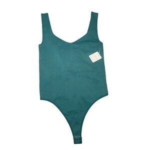 NWT Free People Intimately Clean Lines Bodysuit Forest Green Built Bra M/L $40